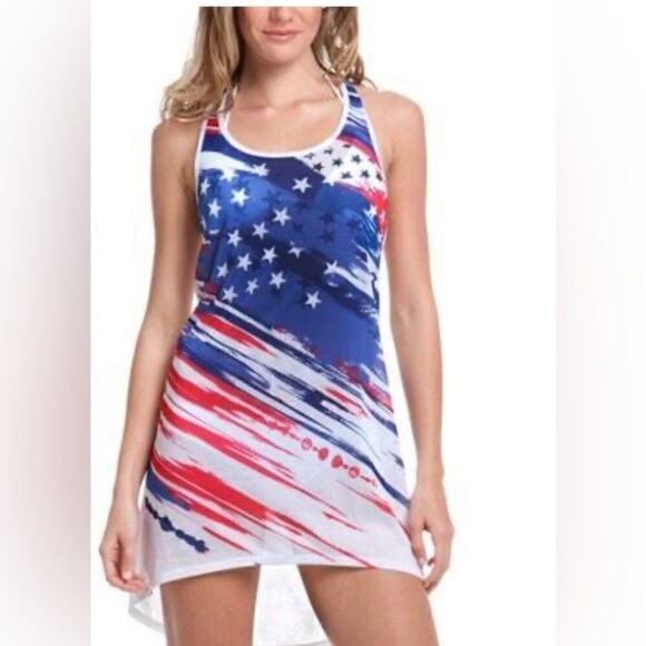 Op Flag Dress/Beach Cover Up Sexy Back Juniors 13 - Picture 1 of 12